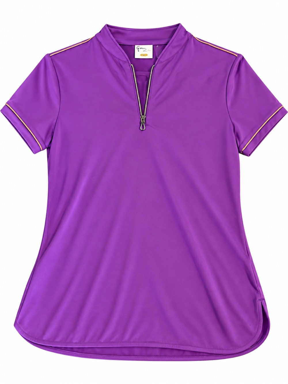 Greg Norman Collection Violet Short-Sleeve Zip Polo with Gold Trim 0058